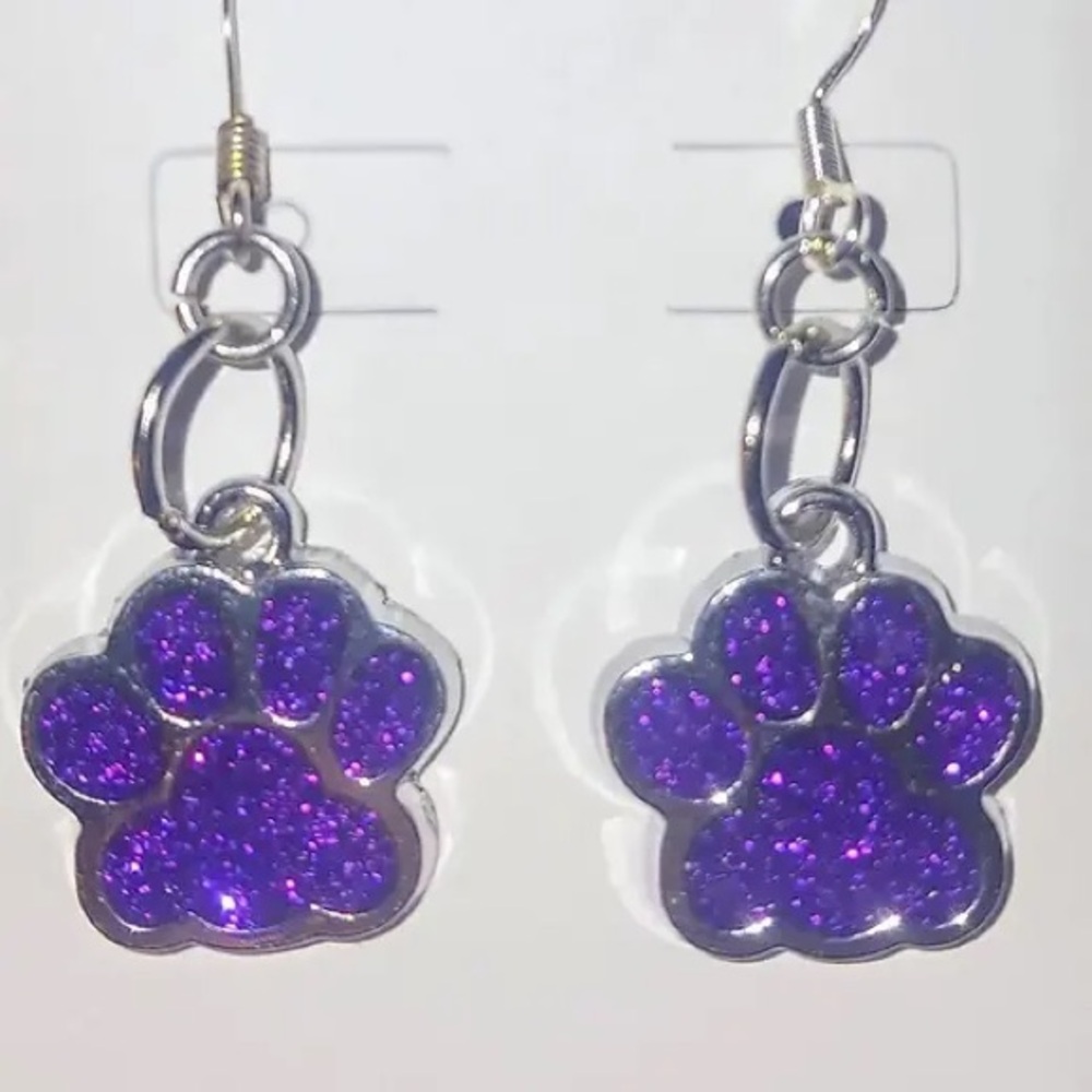 Small Paw Print Glitter Pendant Earrings *NEW!*
